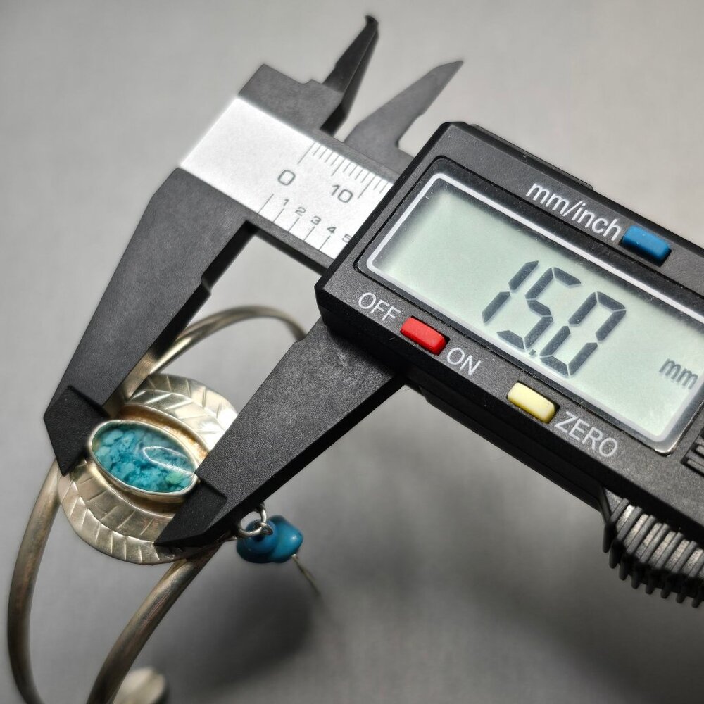 VTG Southwestern Sterling Silver Bracelet 6.75" Crushed Turquoise Feather Charm - Picture 12 of 15